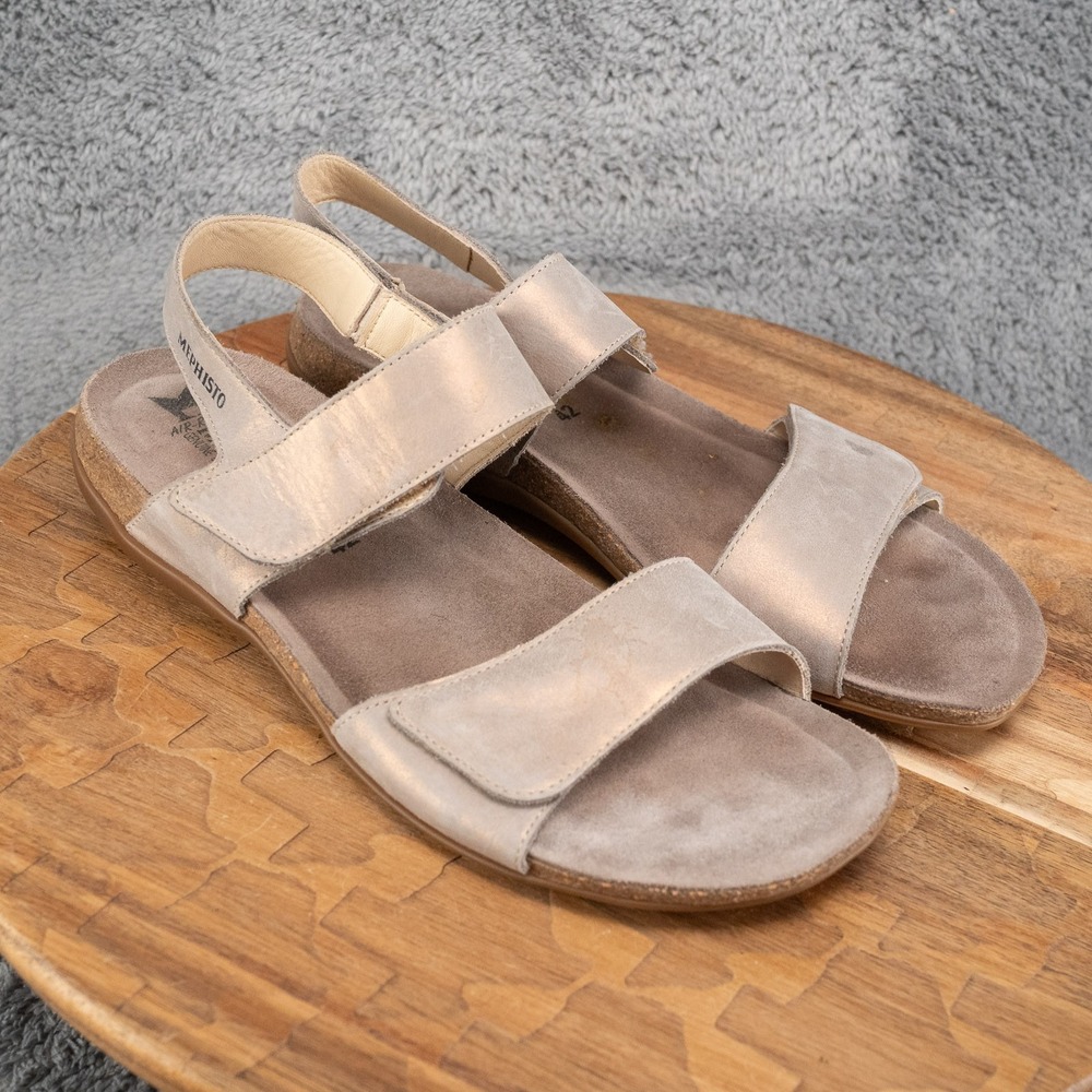 Mephisto Agave Sandal Women 12 Silver Good Leather Slingback Comfort LMPFSA60